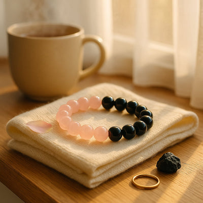 Rose Quartz With Black Obsidian Bracelet 8MM – Balance Love & Protection in One