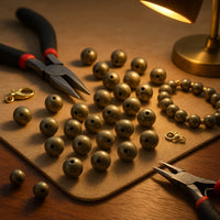 Authentic metallic grey Pyrite 8 mm round beads, Nazima Agate