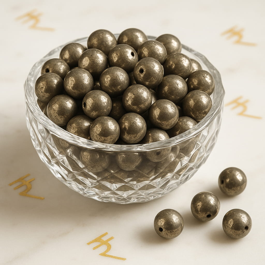 Natural Pyrite loose beads 8 mm for bracelet making by Nazima Agate