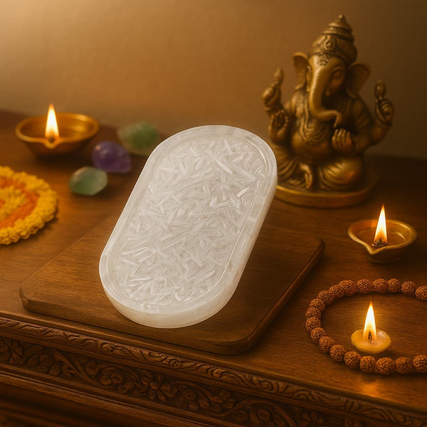 Hand-placed Quartz on Selenite Crystal Charging Plate